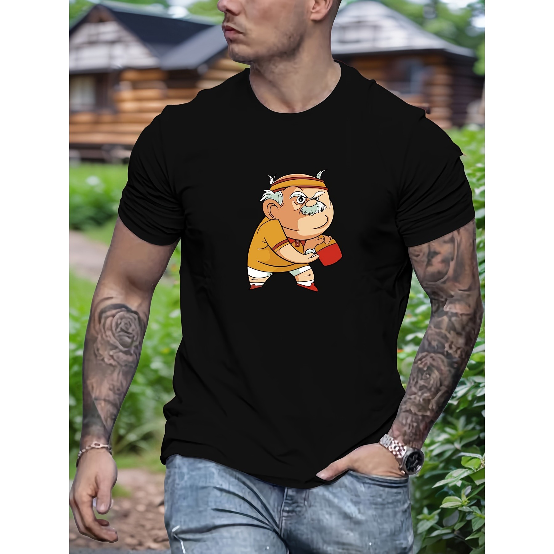 Table Tennis Graphics - เสื้อยืดลายกราฟิกปิงปองชายชราตลกสำหรับผู้ชาย เสื้อยืดแขนสั้นผ้าฝ้ายระบายอากาศสำหรับฤดูร้อน