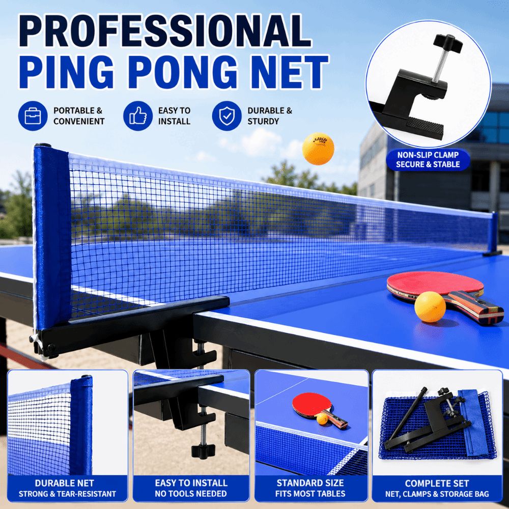 Table Tennis Post - ตาข่ายปิงปองมาตรฐานแบบพับได้ ตาข่ายปิงปองแบบหนา พร้อมตัวหนีบปรับระดับได้ ติดตั้งง่าย ใช้ได้ทั้งในร่มและกลางแจ้ง