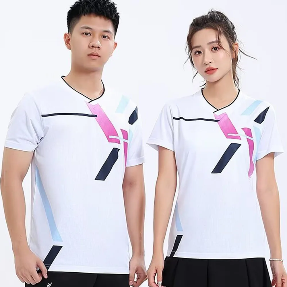 Table Tennis Uniform - เสื้อยืดแบดมินตันสำหรับผู้ชายและผู้หญิง แห้งเร็ว แขนสั้น สำหรับฤดูร้อน เหมาะสำหรับวอลเลย์บอล เทนนิสโต๊ะ